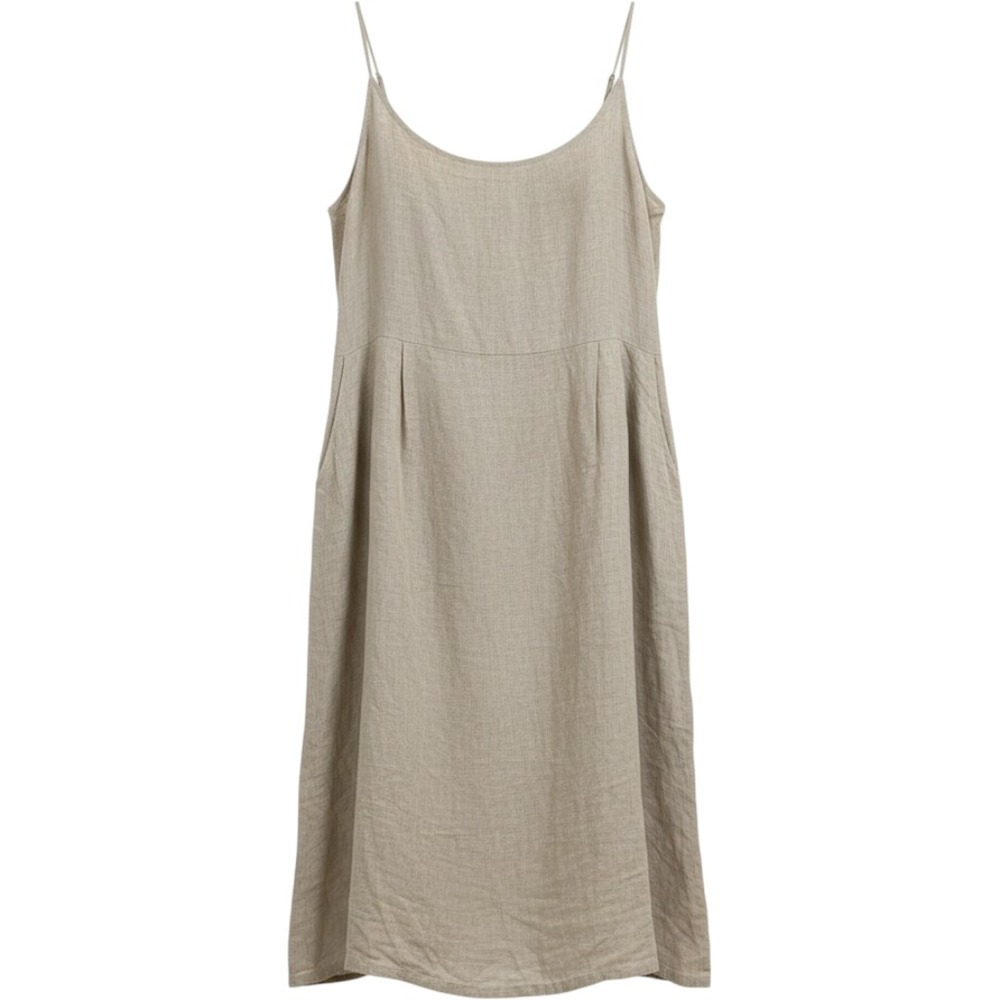 Quince Linen Scoop Neck Midi Dress Womens 3X Flax Beige Pockets Minimalist